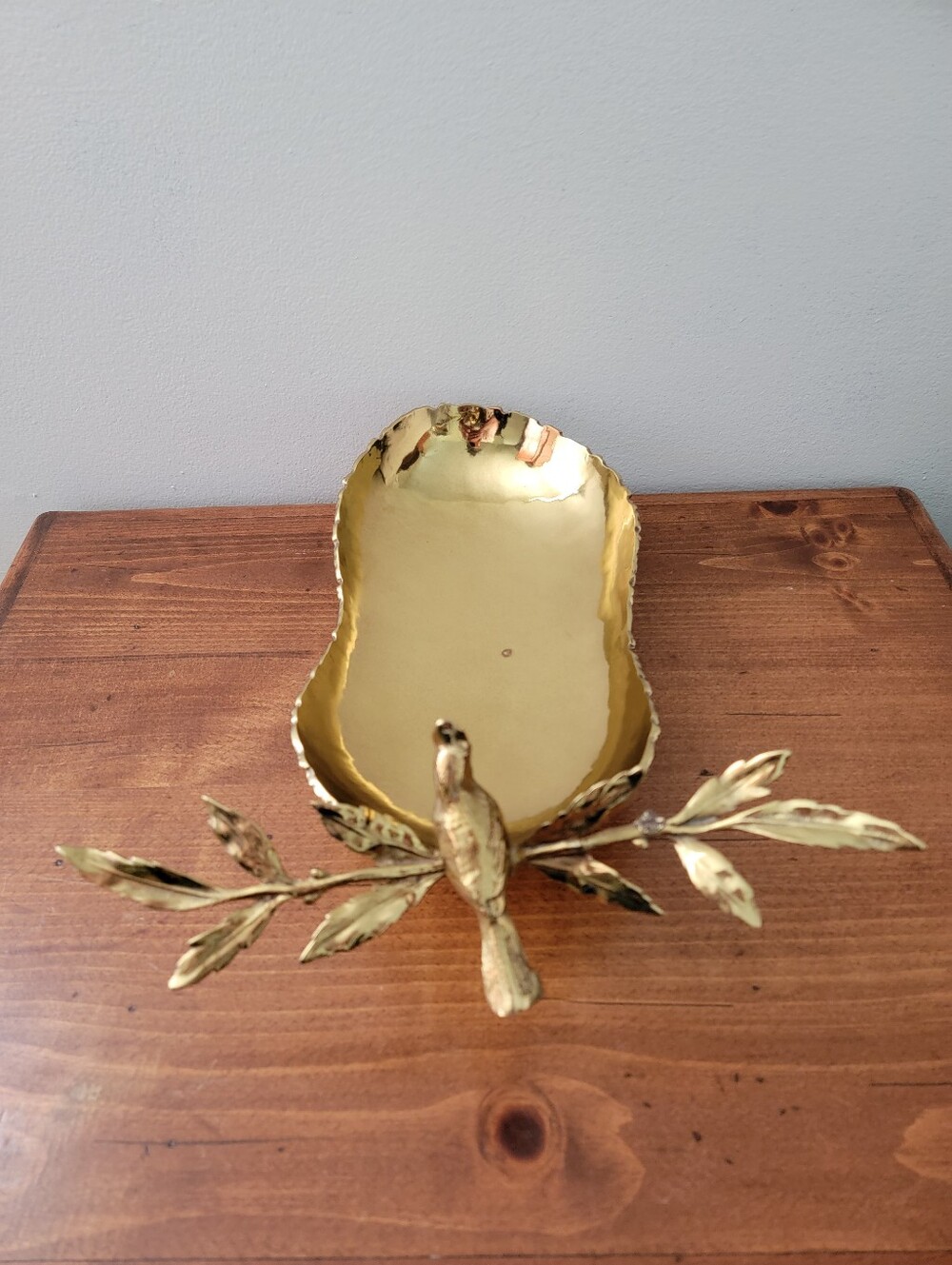 Gold-Tone Metal Catchall Trinket Bowl Tray Bird Perched On Branch Centerpiece - Picture 3 of 16